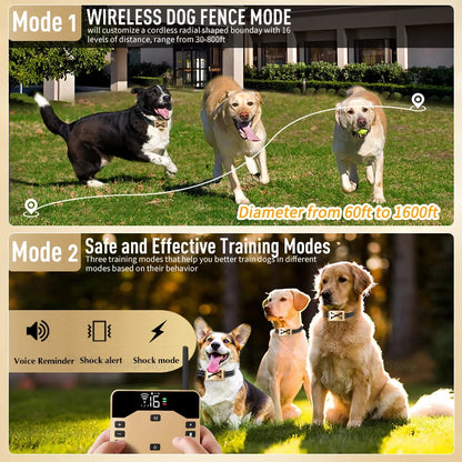 990ft 2in1 Pet Dog Wireless Electric Fence & Training Collar