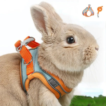 Adjustable Pet Rabbit Bunny Harness and Leash Set Double Buckle with Reflective Strips