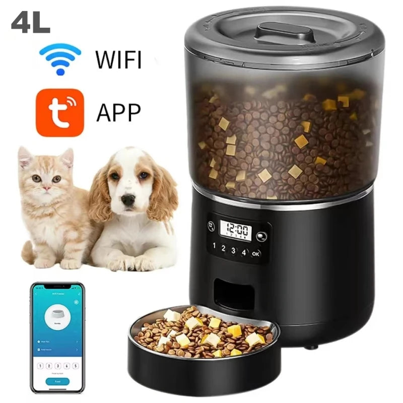 4L Automatic Pet Dog Cat Feeder Smart Timer Tuya Control with Stainless Steel Bowl