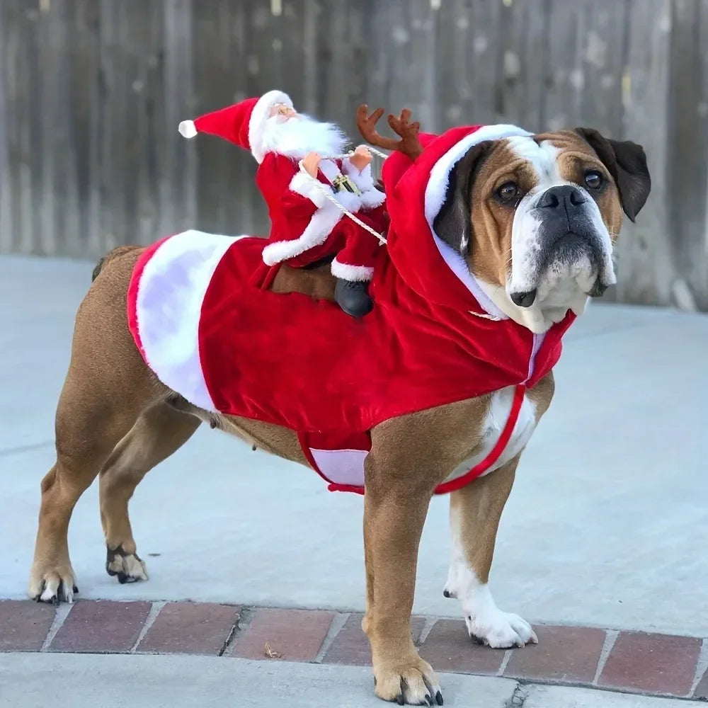 S-2XL Pet Dog Christmas Santa Claus Riding Costume