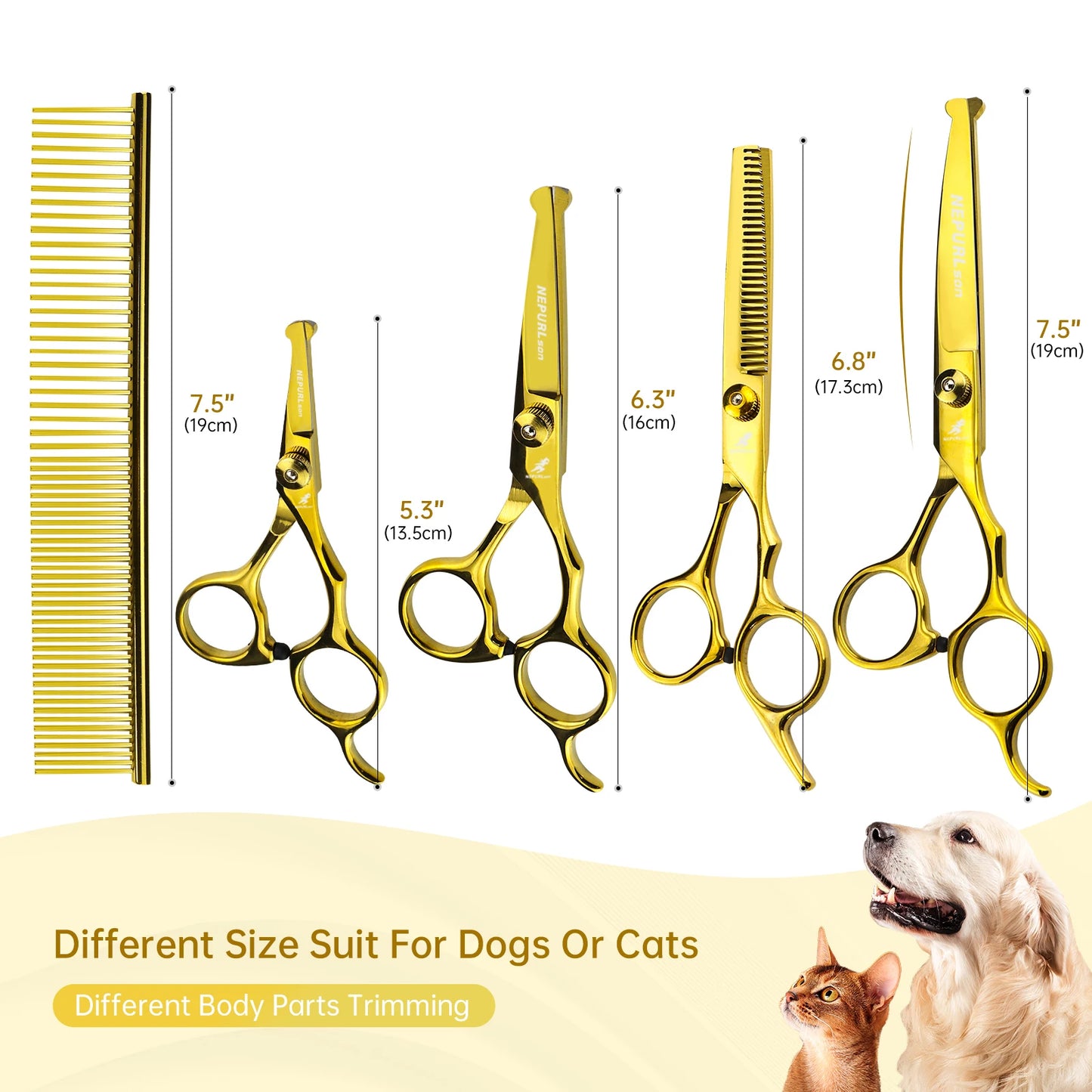 5-7.5" Pet Dog Cat 4pc Stainless Steel Grooming Scissors Comb Sets