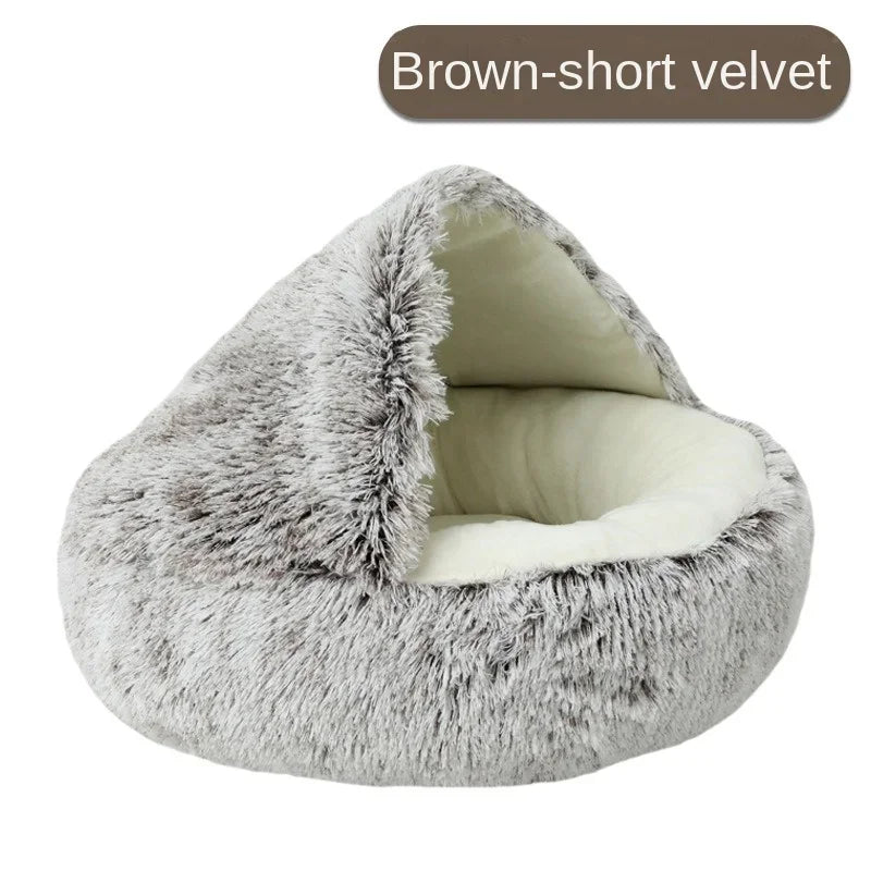 S-XL Winter Warm Shell Semi-Closed Pet Cat Nest Bed Cave