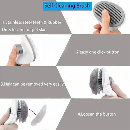 Pet Dog Cat Self Cleaning Hair Remover Grooming Brush