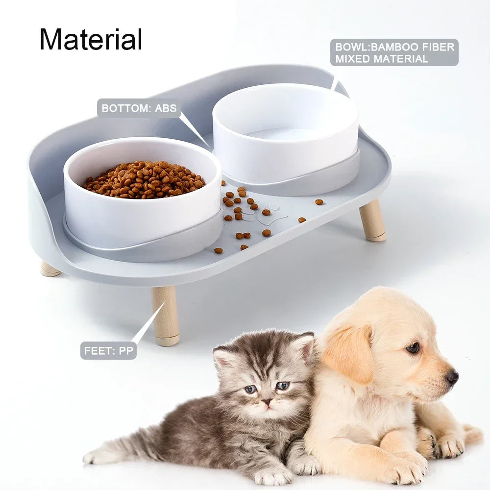 Adjustable Height Elevated Pet Dog Cat Double Food Water Bowls