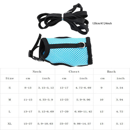 S-XL Small Animal Pet Breathable Vest Harness Elastic Leash Set