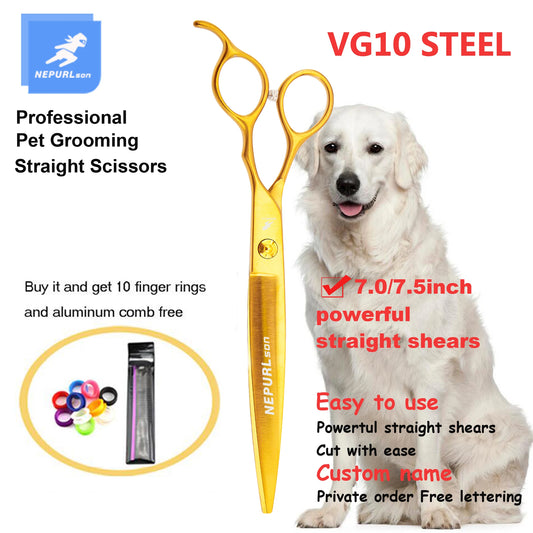 Pet Dog Cat Stainless Steel 7.5" Straight Curved Grooming Scissors