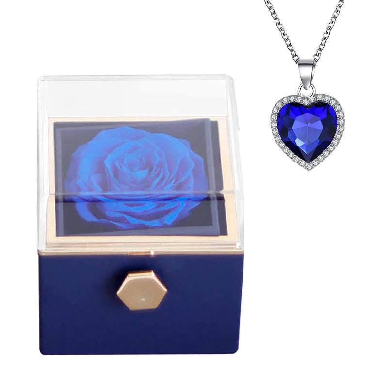 Rotating Preserved Eternal Rose Necklace Gift Box Set