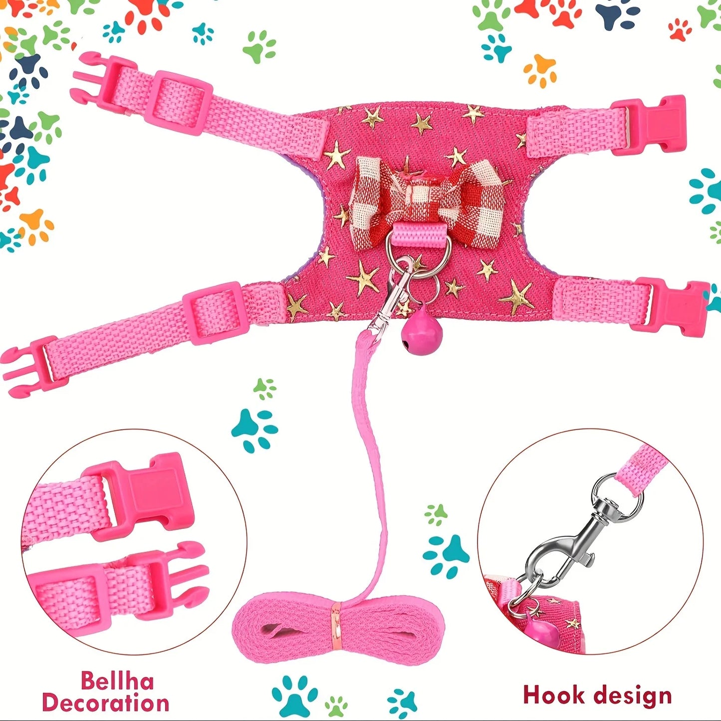 Hamster Harness And Leash 2pcs Set With Bow Bells