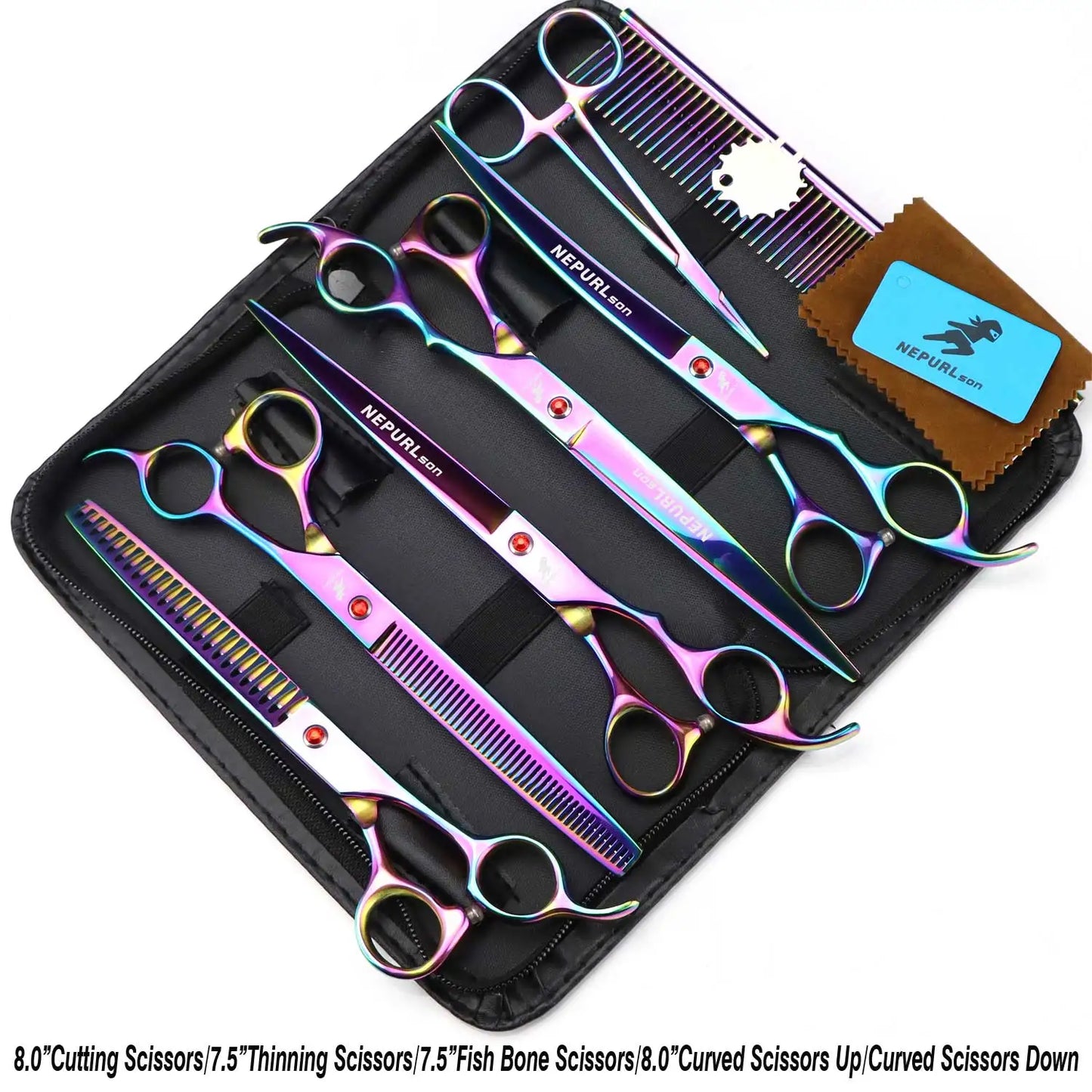 8" Stainless Steel Pet Dog Cat Grooming Scissors Combs Kits