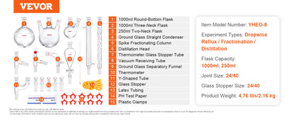 Essential Oil Distillation Kit 500/1000ML Glassware with Alcohol Lamp, 24/40 Joint