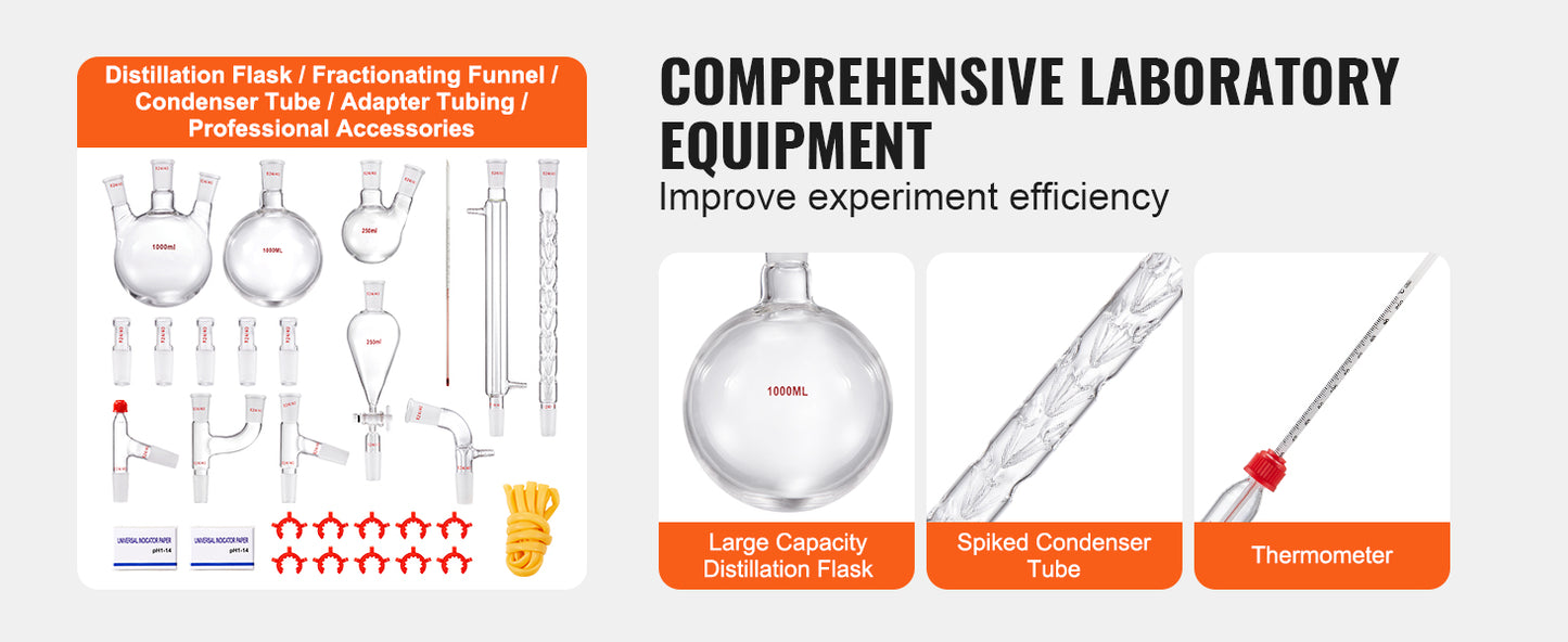 Essential Oil Distillation Kit 500/1000ML Glassware with Alcohol Lamp, 24/40 Joint