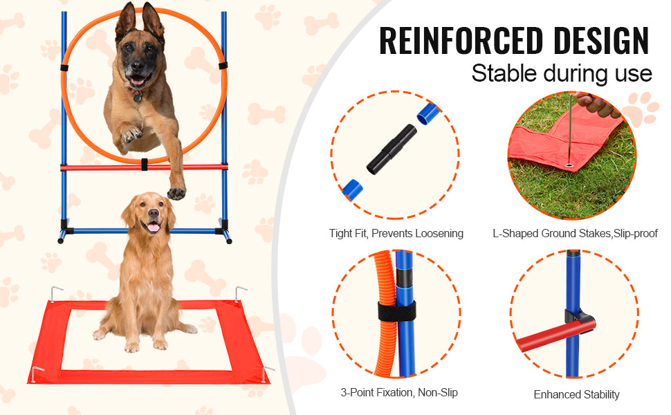 4pcs Pet Dog Agility Training Equipment with Adjustable Hurdles Weave Poles Jump Ring Square Pause Box Whistle